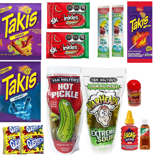 Mega Chamoy Takis Fruit Gushers Hot and Warheads Extreme Sour Pickles Bundle