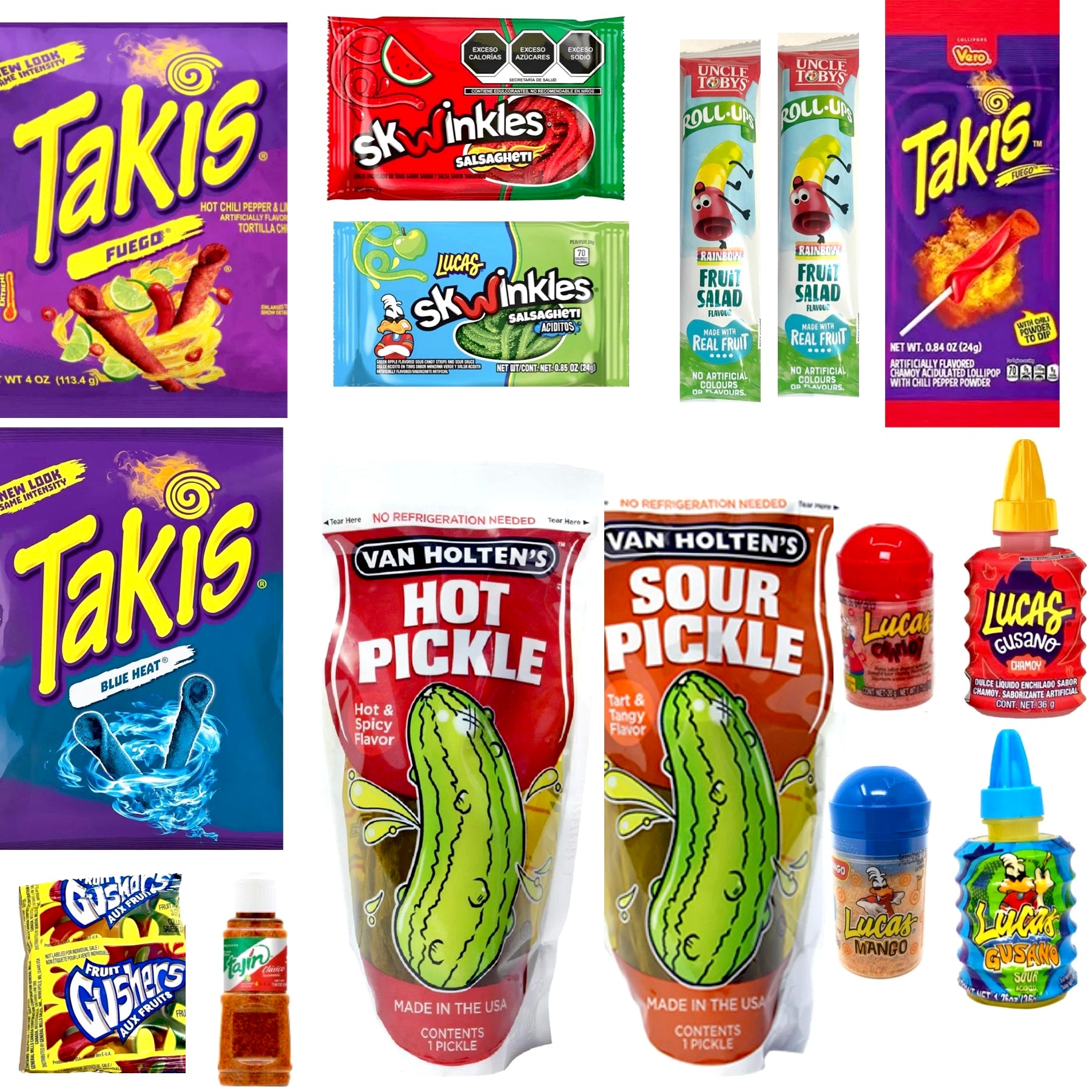 Mega Chamoy Takis Fruit Gushers Hot and Sour Pickles Bundle – Suga Roo