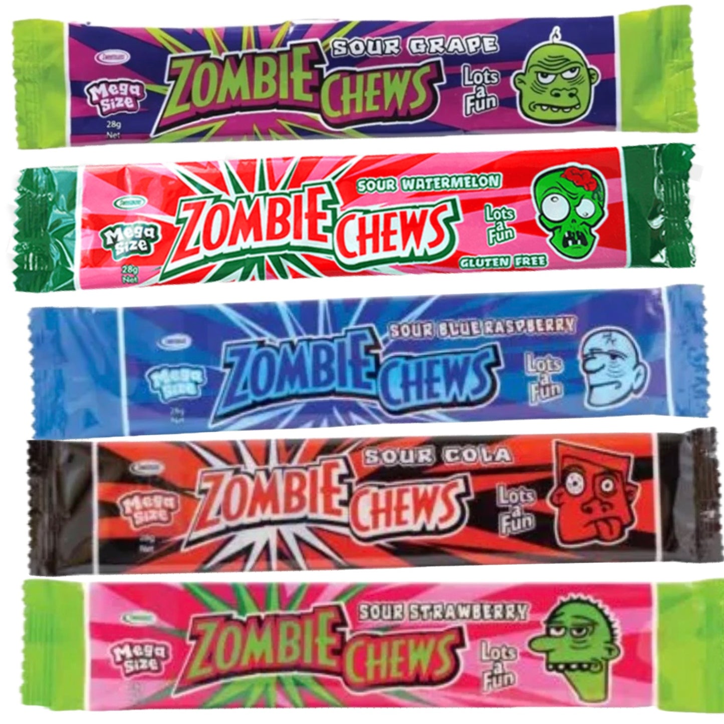 Zombie Chews Blue Raspberry Grape Cola Strawberry Watermelon 28g