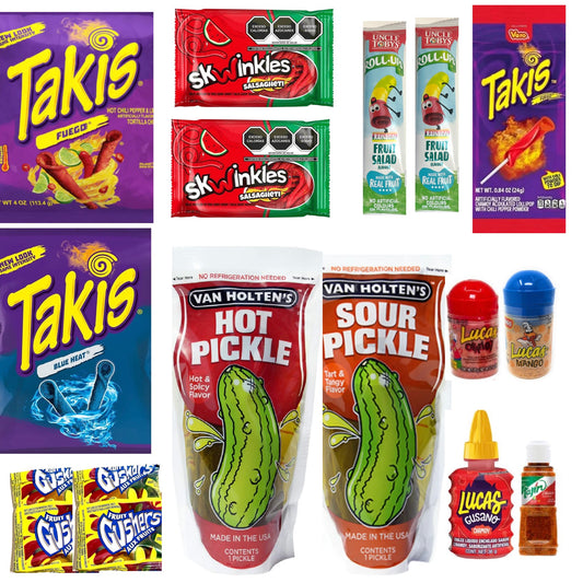 Mega Chamoy Takis Fruit Gushers Hot and Sour Pickles Bundle