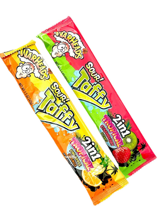 Warheads Sour Taffy Tropical 42g Strawberry/Kiwi and Orange/Pineapple 2 pieces