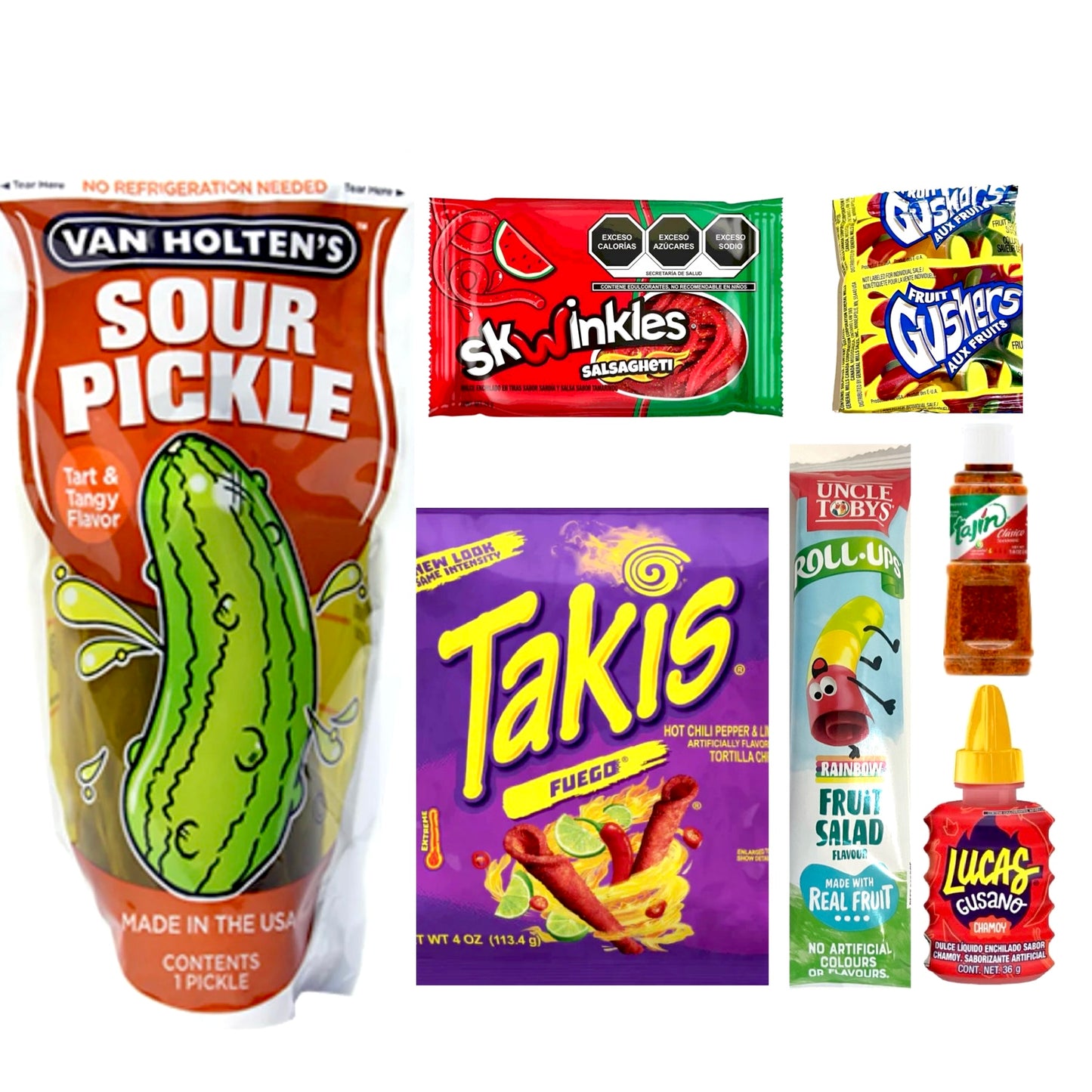 Takis & Fruit Gushers Pickle Kit Bundle Sour Dill Hot or Warheads extreme Sour