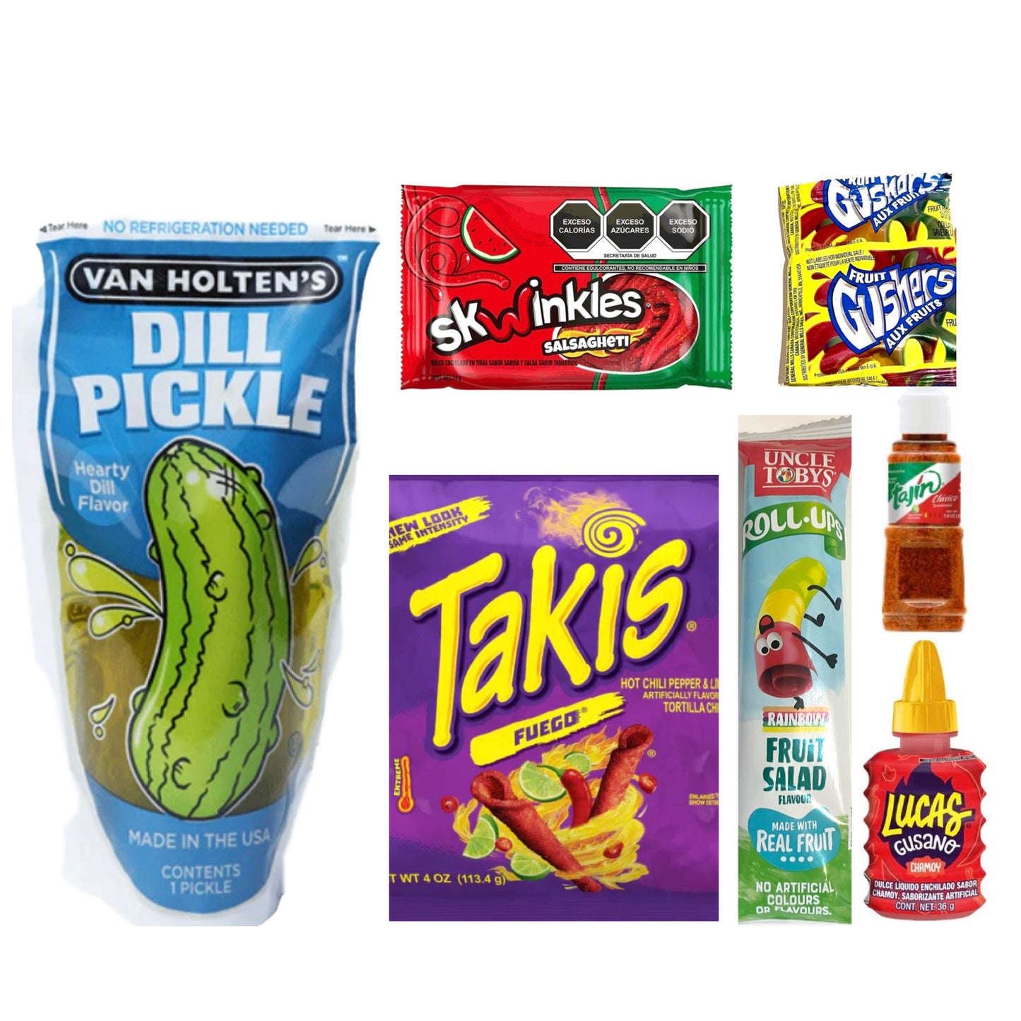 Takis & Fruit Gushers Pickle Kit Bundle Sour Dill Hot or Warheads extreme Sour