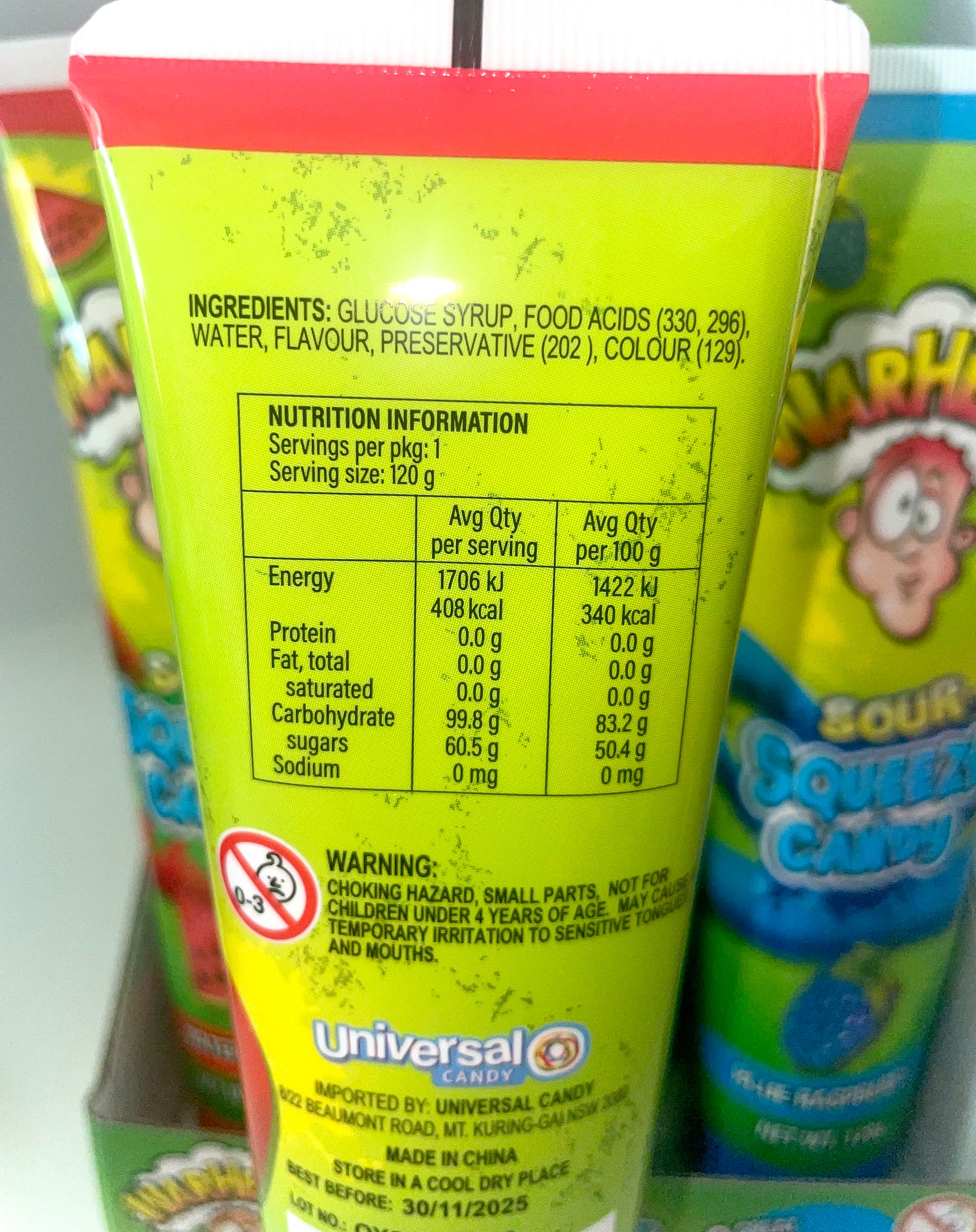 Warheads Sour Squeeze Candy 120g Watermelon Grape Blue Raspberry