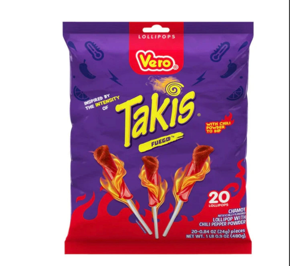 Takis Fuego Lollipop with Chili Powder to Dip 24g 20 Pieces – Suga Roo